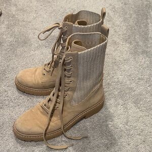 Sam Edelman Beige Lace-Up Combat Boots